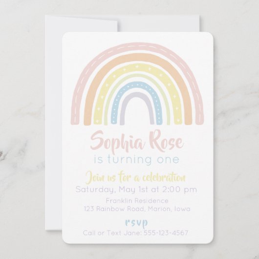 Pastel Boho Rainbow Birthday Uitnodiging (Voorkant)