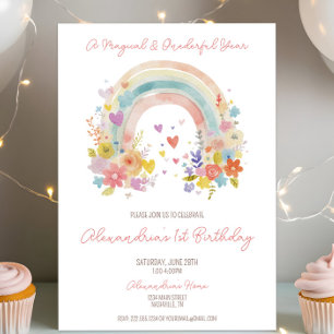 Pastel Boho Rainbow Floral 1e verjaardag Kaart