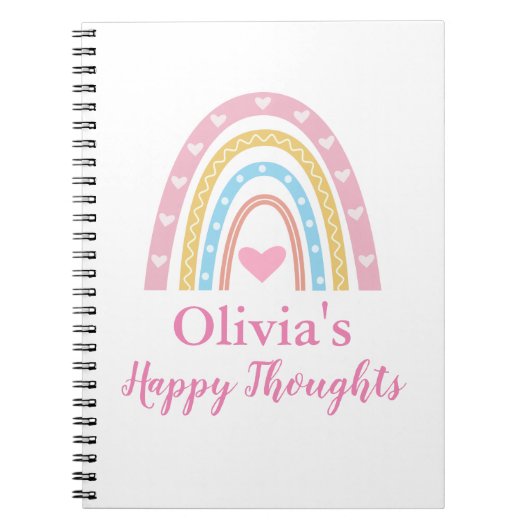 Pastel Boho Rainbow Gepersonaliseerd Meisje Notitieboek (Voorkant)