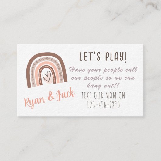 Pastel Boho Rainbow Kinder Play Date Calling Card Visitekaartje (Voorkant)