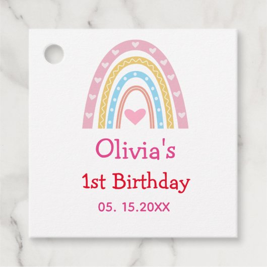 Pastel Boho Rainbow met hartenfeest Bedankjes Labels (Voorkant)