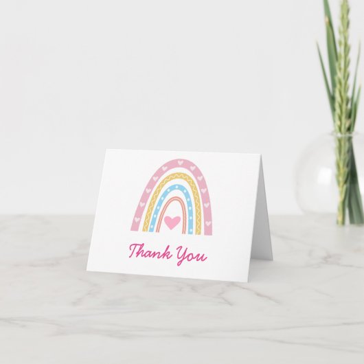 Pastel Boho Rainbow met hartenfeest Bedankkaart (Voorkant)