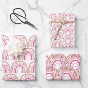 Pastel Boho Rainbow Minimalist Girl 1ste verjaarda Inpakpapier Vel