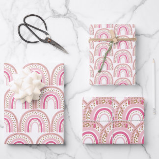 Pastel Boho Rainbow Minimalist Girl 1ste verjaarda Inpakpapier Vel
