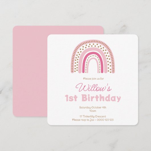 Pastel Boho Rainbow Minimalist Girl 1ste verjaarda Kaart (Voorkant / Achterkant)