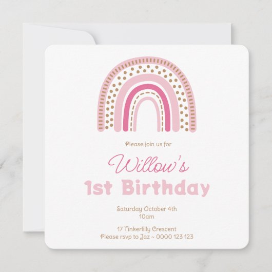 Pastel Boho Rainbow Minimalist Girl 1ste verjaarda Kaart (Voorkant)