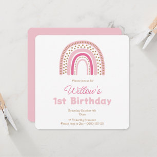 Pastel Boho Rainbow Minimalist Girl 1ste verjaarda Kaart