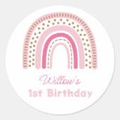 Pastel Boho Rainbow Minimalist Girl 1ste verjaarda Ronde Sticker (Voorkant)