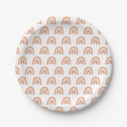Pastel Boho Rainbow Pink Brown Round Paper-Borden Papieren Bordje (Voorkant)