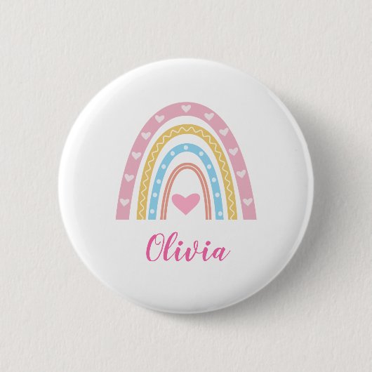 Pastel boho regenboog en harten aangepaste naam  ronde button 5,7 cm (Voorkant)