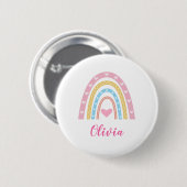 Pastel boho regenboog en harten aangepaste naam  ronde button 5,7 cm (Voorkant /achterkant)