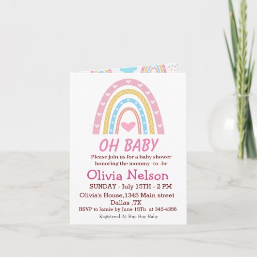 Pastel Boho regenboog met harten Oh Baby shower (Voorkant)