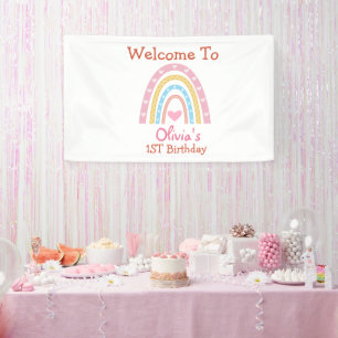 pastel boho regenboog met verjaardag spandoek