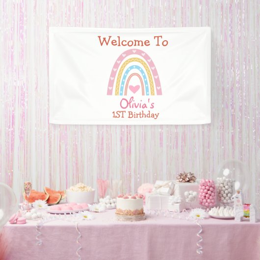 pastel boho regenboog met verjaardag spandoek (Feest)