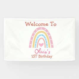 pastel boho regenboog met verjaardag spandoek