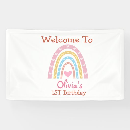 pastel boho regenboog met verjaardag spandoek (Horizontaal)