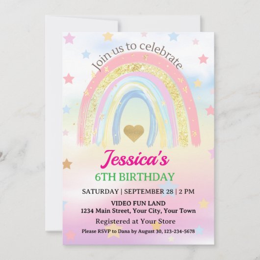 Pastel Boho Regenboog Verjaardagsfeestje Kaart (Voorkant)