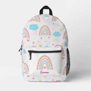 Pastel Boho regenboogpatroon met wolken op maat Bedrukte Rugzak