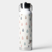 Pastel Boho Regendruppels Roze Blauw Goud Naam Toe Waterfles (Voorkant)