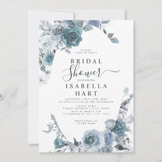 Pastel Boho Slate Blue Dusty Floral Vrijgezellenfe Kaart (Voorkant)