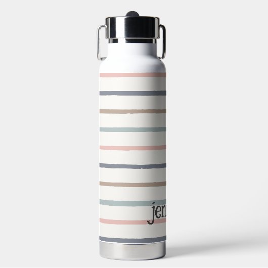 Pastel Boho Stripes Roze Blauw Goud Naam toevoegen Waterfles (Voorkant)