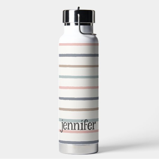 Pastel Boho Stripes Roze Blauw Goud Naam toevoegen Waterfles (Links)
