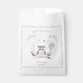 Pastel Boho Uil en Ballonnen Verjaardag Bedankzakje (Voorkant)