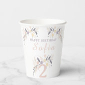 Pastel Boho Uil en Ballonnen Verjaardag Papieren Bekers (Achterkant)