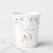 Pastel Boho Uil en Ballonnen Verjaardag Papieren Bekers (Achterkant)