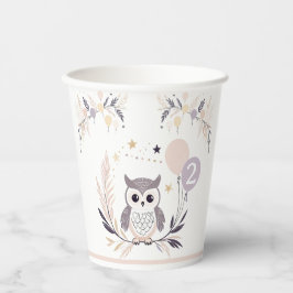 Pastel Boho Uil en Ballonnen Verjaardag Papieren Bekers