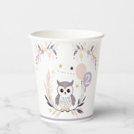 Pastel Boho Uil en Ballonnen Verjaardag Papieren Bekers