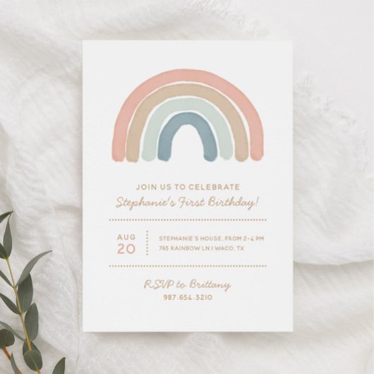 Pastel Boho Waterverf Rainbow Girl Birthday Party Kaart