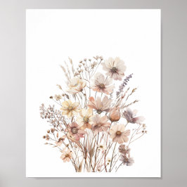 Pastel Boho Wild Flowers Bloemen Bloemen Waterverf Poster