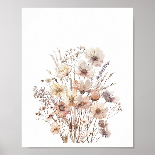 Pastel Boho Wild Flowers Bloemen Bloemen Waterverf Poster (Voorkant)