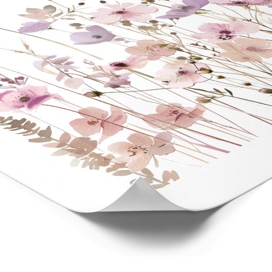 Pastel Boho Wild Flowers Bloemen Bloemen Waterverf Poster (Hoek)