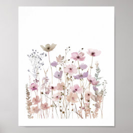 Pastel Boho Wild Flowers Bloemen Bloemen Waterverf Poster