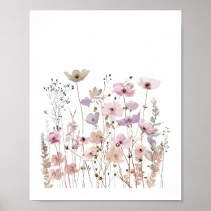 Pastel Boho Wild Flowers Bloemen Bloemen Waterverf Poster