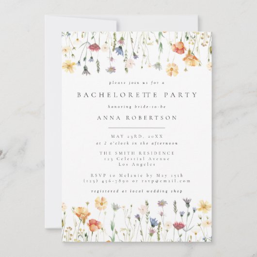 Pastel Boho Wilde Bloem Bruidsfeest Kaart (Voorkant)
