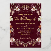 Pastel Boho Wilde Bloem Landelijke Burgundy Bruilo Folie Uitnodiging (Voorkant)