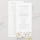 Pastel Boho Wildebloemen Huwelijksprogramma Programmakaart (Voorkant / Achterkant)