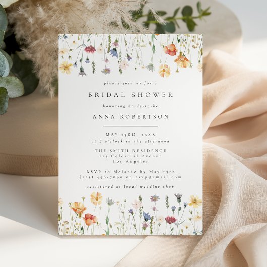 Pastel Boho Wildflower Bridal Shower Invitation Kaart