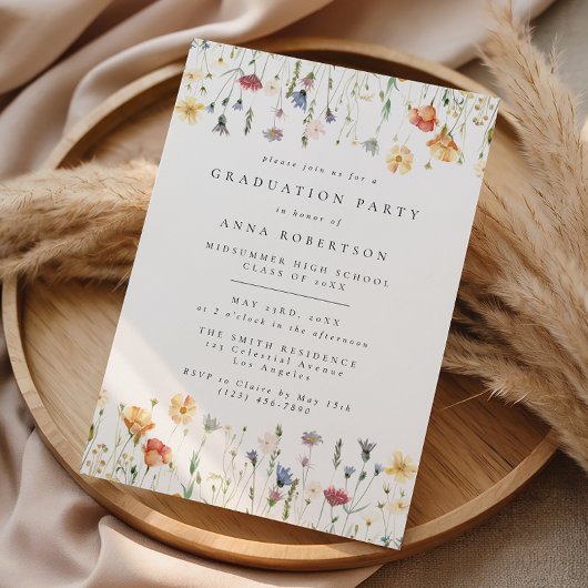 Pastel Boho Wildflower Graduation Party Kaart