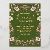 Pastel Boho Wildflower Mos Groen Vrijgezellenfeest Folie Uitnodiging (Voorkant)