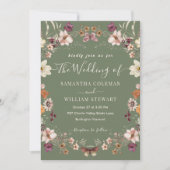 Pastel Boho Wildflower Rustic Sage Green Wedding Kaart (Voorkant)