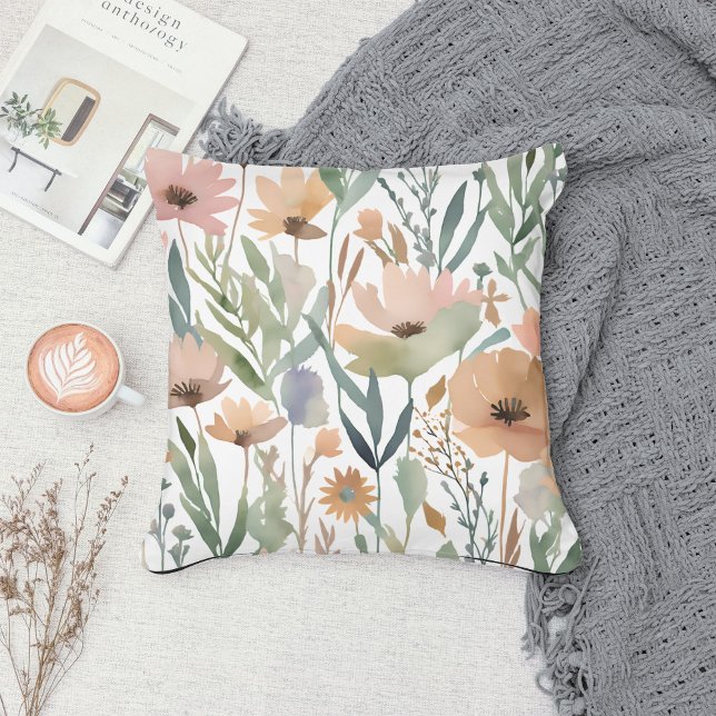 Pastel Boho Wildflower Waterverf Floral Spring Kussen (Creator heeft geüpload)