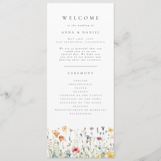 Pastel Boho Wildflower Wedding Program Programmakaart (Voorkant)