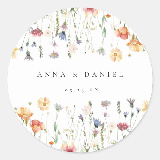 Pastel Boho Wildflower Wedding Ronde Sticker (Voorkant)