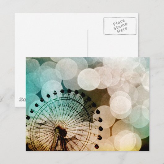 Pastel bokeh blue ferris wheels Carnival Briefkaart (Voorkant / Achterkant)