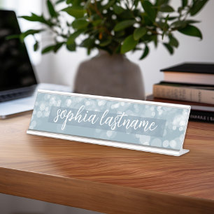 Pastel Bokeh Patroon met handgeschreven handtekeni Bureau Naambordje