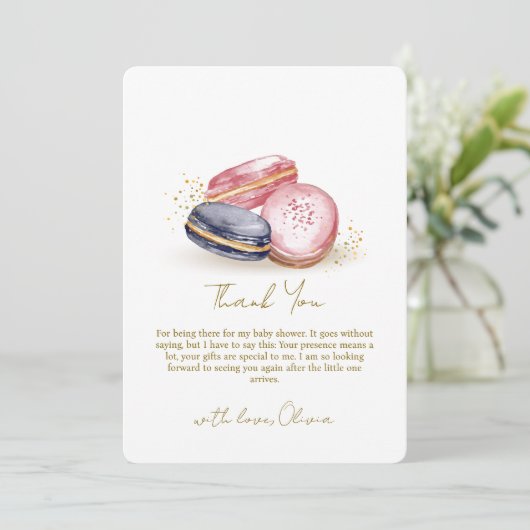Pastel Bonjour Bébé French Macarons Baby shower Bedankkaart (Staand voorkant)